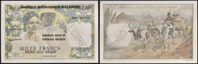 MADAGASCAR - MADAGASCAR
1000 francs - 200 ariary type “SPÉCIMEN” ND (1961).
P.54s.
C’est le second plus haut grade ! Alphabet O.000 - numéro 000, ce t...