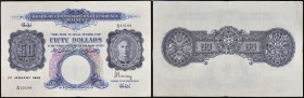 MALAISIE - MALAYSIA
50 dollars type “George VI” 1er janvier 1942.
P.14.
Alphabet A/10 - numéro 49188, type rare et recherché pour ce grand format. Au ...