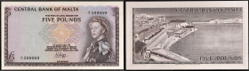 MALTE - MALTA
5 pounds avec le portrait de la reine Élisabeth II 1967.
P.30.
C’est le second plus haut grade ! Alphabet A/12 - numéro 599069, type rar...