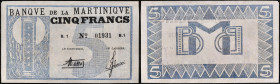 MARTINIQUE - MARTINIQUE
5 francs type “impression en bleu et texte en noir” petit numéro ND (1941).
P.16A.
Alphabet B.1 - numéro 01931, type très rare...