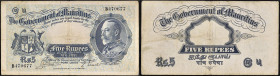 MAURICE (ÎLE) - MAURITIUS
5 rupees avec le portrait de “George V” ND (1930).
P.20.
Alphabet B - numéro 470677.
PMG 20 Very Fine (1907641-004). 
Très b...