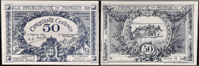 MONACO - MONACO
50 centimes type “Remainder” 1920.
P.3r.
Série H - pas de numéro, type rare et peu commun pour la série de Monaco. À noter, seulement ...
