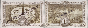 MONACO - MONACO
1 franc type “SPÉCIMEN” 1920.
P.4bs.
Top Pop : c’est le seul et le plus bel exemplaire gradé ! Pas d’alphabet, ni de numéro et avec la...