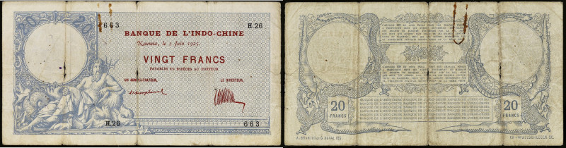 NOUVELLE-CALÉDONIE - NEW CALEDONIA
20 francs - Banque de l'Indo-Chine 2 juin 192...