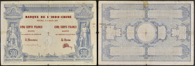 NOUVELLE-CALÉDONIE - NEW CALEDONIA
500 francs type "bleu et rouge" - Banque de l'Indo-Chine 3 janvier 1921.
P.22.
C'est le second plus bel exemplaire ...