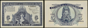 NOUVELLE-CALÉDONIE - NEW CALEDONIA
5 francs type “Minerve” - Banque de l’Indochine ND (1944).
P.48.
Top pop : c'est le plus bel exemplaire gradé ! Alp...