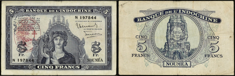NOUVELLES-HÉBRIDES - NEW HEBRIDES
5 francs type "Minerve" - Banque de l'Indochin...
