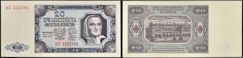 POLOGNE - POLAND
20 zlotych 1948.
P.137.
Alphabet KE - numéro 2222794, type rare...