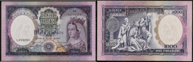 PORTUGAL - PORTUGAL
1000 escudos 30 mai 1961.
P.166.
Alphabet LN - numéro 04290, avec le portrait de la reine Filipa de Lancastre sur le côté droit du...