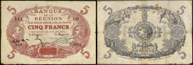 RÉUNION (ÎLE DE LA) - REUNION
5 francs rouge type “Cabasson” ND (1916).
P.14.
Alphabet J.19 - numéro 922, ce type est très difficile à trouver car c’e...