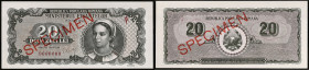 ROUMANIE - ROMANIA
20 lei type “SPÉCIMEN” 1950.
P.84a.
Alphabet A/1 - numéro 0000000, avec en oblique en rouge “SPECIMEN” au recto du billet de banque...