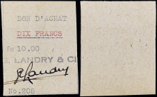 SAINT-PIERRE-ET-MIQUELON - SAINT PIERRE AND MIQUELON
10 francs type “G.Landy & Cie” ND (1942).
P.Unlisted.
Pas d’alphabet mais numéro 208, signé par L...