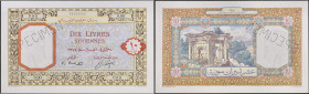 SYRIE - SYRIA
10 livres syriennes type “SPÉCIMEN” 1947.
P.58s.
Alphabet 0.00 - numéro 000, avec une perforation “SPECIMEN” en oblique sur le côté gauc...