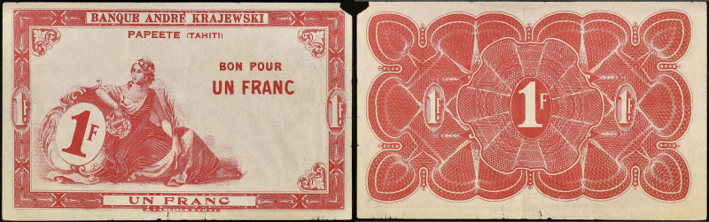 TAHITI - TAHITI
1 franc type “rouge” ND (1920).
P.9.
Top Pop : c’est le seul et ...