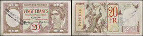 TAHITI - TAHITI
20 francs type avec une surcharge par tampon “BANQUE DE L’INDOCHINE / SUCCURSALE DE PAPEETE” ND (1928).
P.12e.
Alphabet C.26 - numéro ...