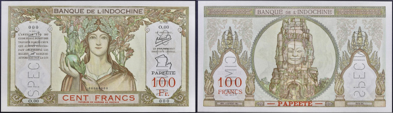 TAHITI - TAHITI
100 francs type “SPÉCIMEN” - Banque de l’Indochine 1956.
P.14cs....
