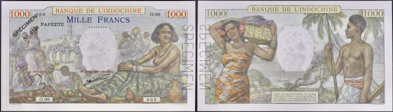 TAHITI - TAHITI
1000 francs type “SPÉCIMEN” - Banque de l'Indochine ND (1957).
P...
