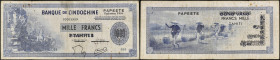 TAHITI - TAHITI
1000 francs surchargé type "Papeete émission 1954" Banque de l'Indochine - impression US 1954.
P.22.
Alphabet O3 - numéro 959, type tr...