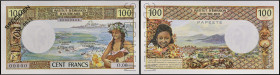 TAHITI - TAHITI
100 francs type “SPÉCIMEN” 1969.
P.23s.
C’est le second plus haut grade ! Alphabet O.00 - numéro 00000, avec filigrane et une perforat...