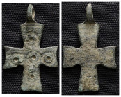 Weight 1,53 gr - Diameter 25 mm. BYZANTINE EMPIRE. BRONZE CROSS.(8th-10th century).Ae. Material : Bronze.