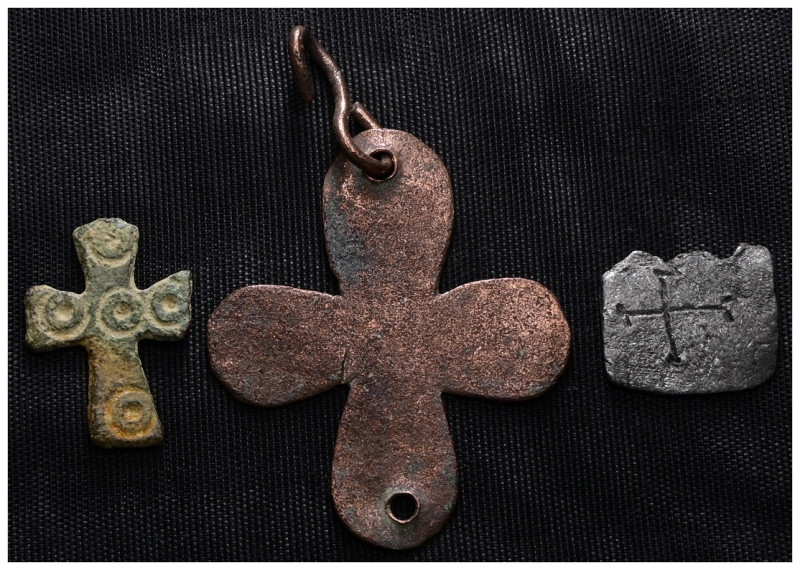 3 pieces of crosses. Sold as seen. No return. BYZANTINE EMPIRE. BRONZE CROSS.(8t...