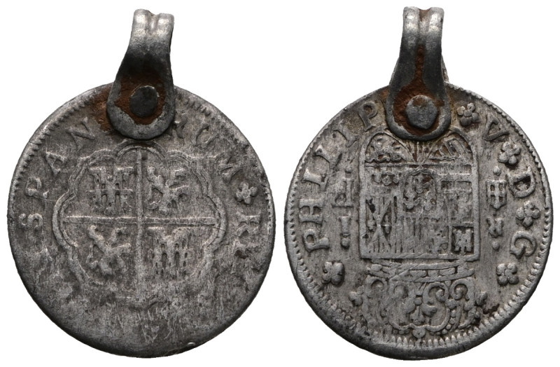 Weight 2,88 gr - Diameter 20 mm. ANCIENT SPAIN SILVER COIN PENDANT.