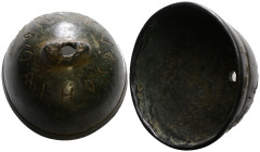 ANCIENT BYZANTINE BRONZE GOAT BELL (CA. 11 – 13 AD). Byzantine writing on the top.. Weight 116,36 gr - Diameter 69 mm.