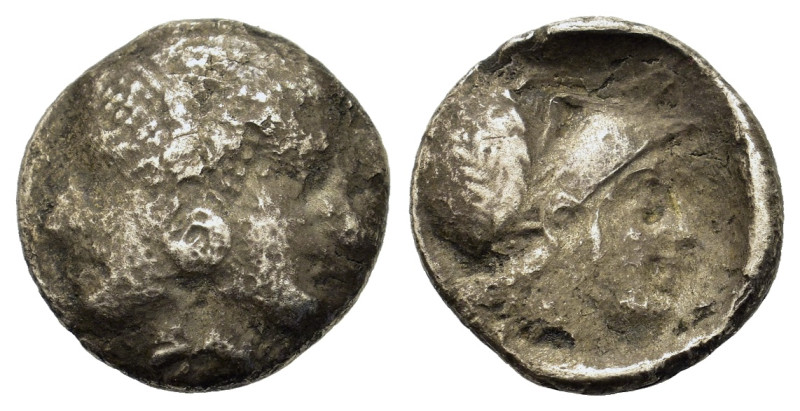 Mysia, Lampsakos, c. 4th-3rd century BC. AR Diobol (11,4mm, 1.2g). Female janifo...