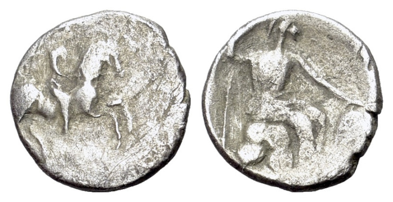 Cilicia, Uncertain mint, c. 4th century BC. AR Obol (10mm, 0.53g). Rider on hors...