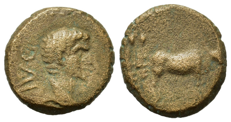 Augustus (27 BC-AD 14). Macedon, Philippi. Ӕ (15,7mm, 3.8g). Bare head r. R/ Two...