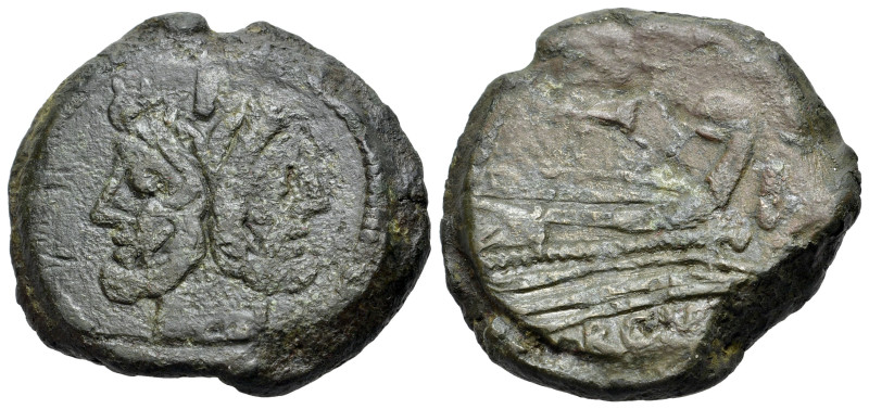 Victory and Spearhead series Æ As (32mm, 30.34g). Rome, 189-180 BC. Laureate hea...