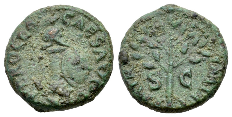 Nero (54-68). Æ Quadrans (14mm, 2.50g, 5h). Rome, AD 65. Helmet on column; shiel...