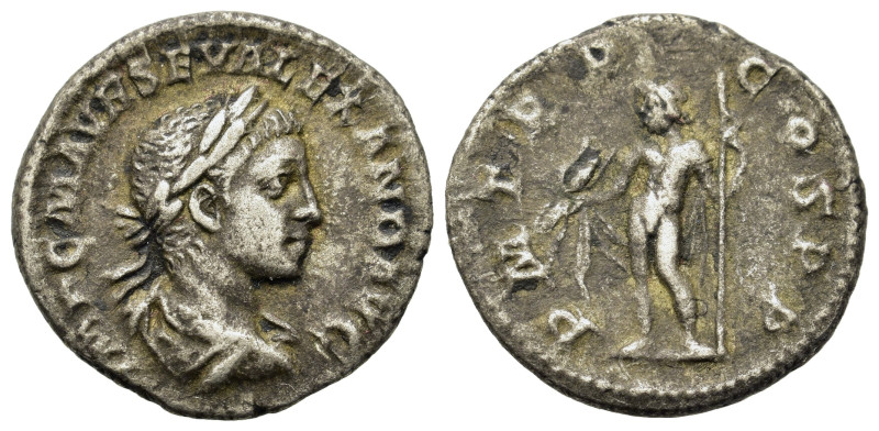 Severus Alexander (222-235). AR Denarius (19mm, 3g). Rome. Laureate and draped b...