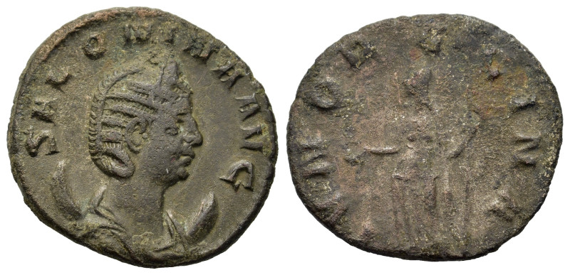 Salonina (254-268). Æ Antoninianus (20mm, 3g). Diademed and draped bust r., set ...