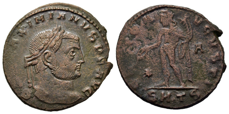 Galerius (305-311). Æ Follis (24,8mm, 6.3g). Thessalonica. Laureate head of Geni...