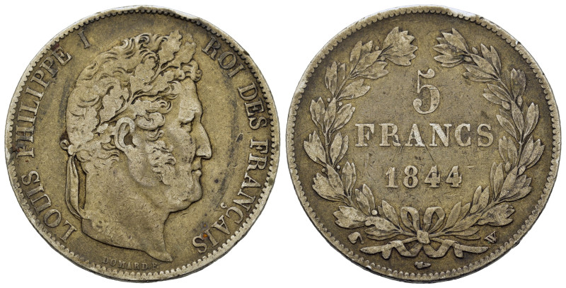 France. Louis Philippe I (1830-1848). 5 Francs 1844 W (37,2mm, 24.7g). Lille. KM...