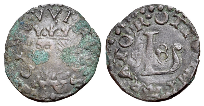 Italy. Lucca, Republic, 1543-1599. Æ Quattrino 1558 (16mm, 0.82g, 1h). Crowned h...