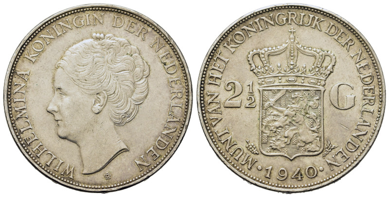 Netherland. Wilhelmina (1890-1948). AR 2 1/2 Gulden (37,8mm, 25g). KM 165.