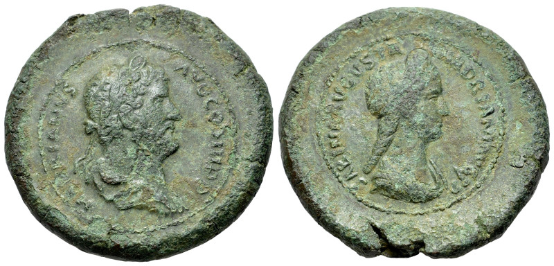 Hadrian (117-138). Æ (31mm, 23.6g). Laureate bust of Hadrian r. R/ Diademed and ...