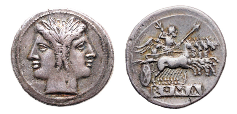 Anonymous AR-Didrachm / Quadrigatus (23.2 mm, 6.30 g, 7h). Rome mint, Circa 225-...