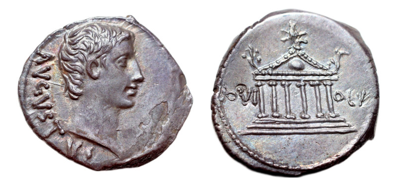 Octavian as Augustus (27 BC-AD 14) AR-Denarius (18.0 mm, 3.67 g, 7h). North Pelo...