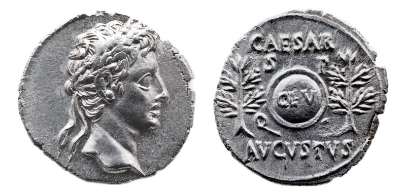 Octavian as Augustus (27 BC-AD 14) AR-Denarius (18.9 mm, 3.45 g, 7h). Spanish mi...