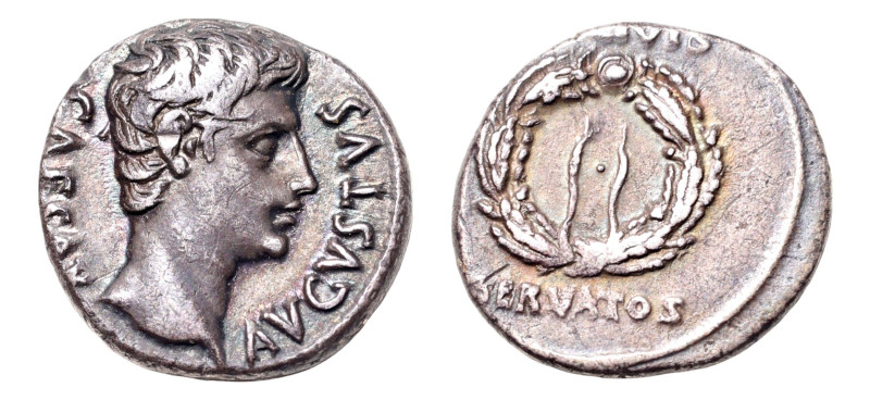 Octavian as Augustus (27 BC-AD 14) AR-Denarius (17.7 mm, 3.79 g, 6h). Uncertain ...