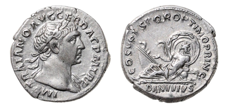 Trajan (AD 98-117) AR-Denarius (18 mm, 3.27g, 8h). Rome mint, AD 103-111.
Obv. I...