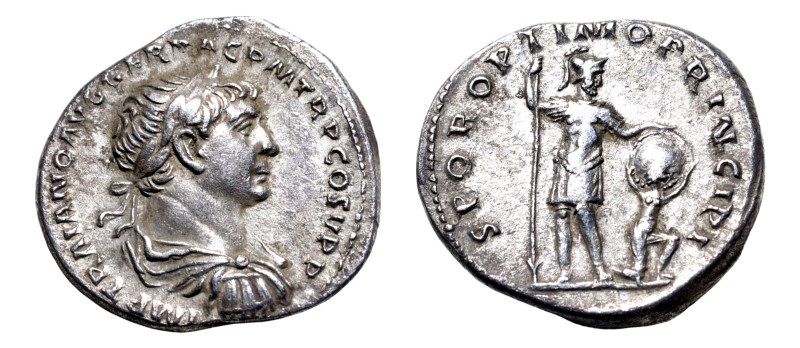 Trajan (AD 98-117) AR-Denarius (19mm, 3.41 g, 6h). Rome mint, Struck circa AD 10...