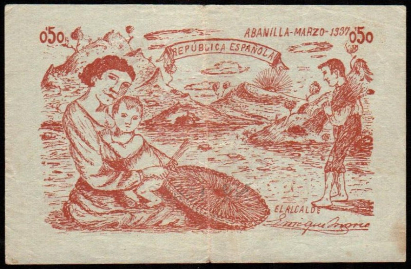 Abanilla, Murcia. Ayuntamiento. Marzo de 1937. 50 céntimos. Sin serie. G2; M2A. ...