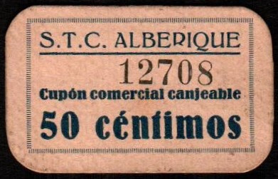 Alberique, Valencia. 50 céntimos. Sin serie. G34; M54B (25-100€). Pequeño celo e...