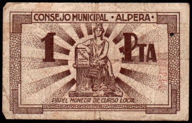 Alpera, Albacete. Consejo Municipal. 1 peseta. Sin serie. G96; M154B. Casi MBC-