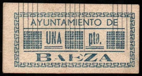 Baeza, Jaén. Ayuntamiento. 1 peseta. Serie D. G120; M217C. EBC