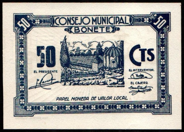 Bonete, Albacete. Consejo Municipal. 50 céntimos. Sin numerar. G190; M353B. SC